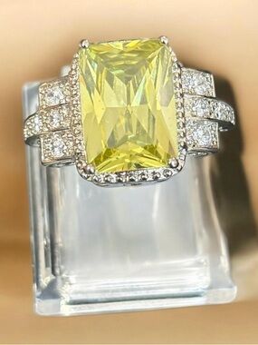 Yellow Emerald-Cut Cubic Zirconia Cocktail Ring - Women Jewelry
